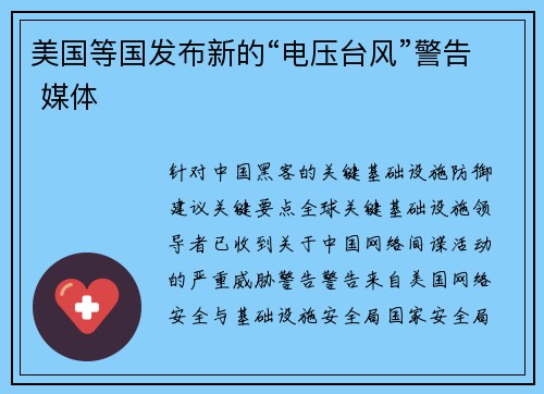 美国等国发布新的“电压台风”警告 媒体