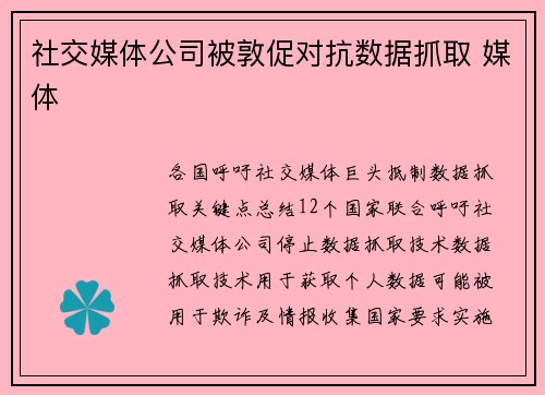 社交媒体公司被敦促对抗数据抓取 媒体