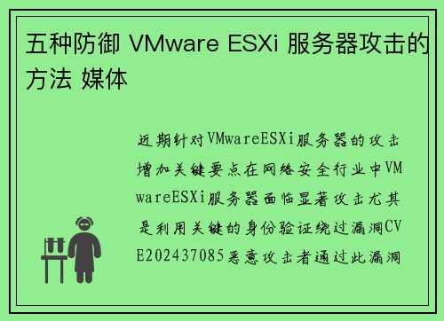 五种防御 VMware ESXi 服务器攻击的方法 媒体